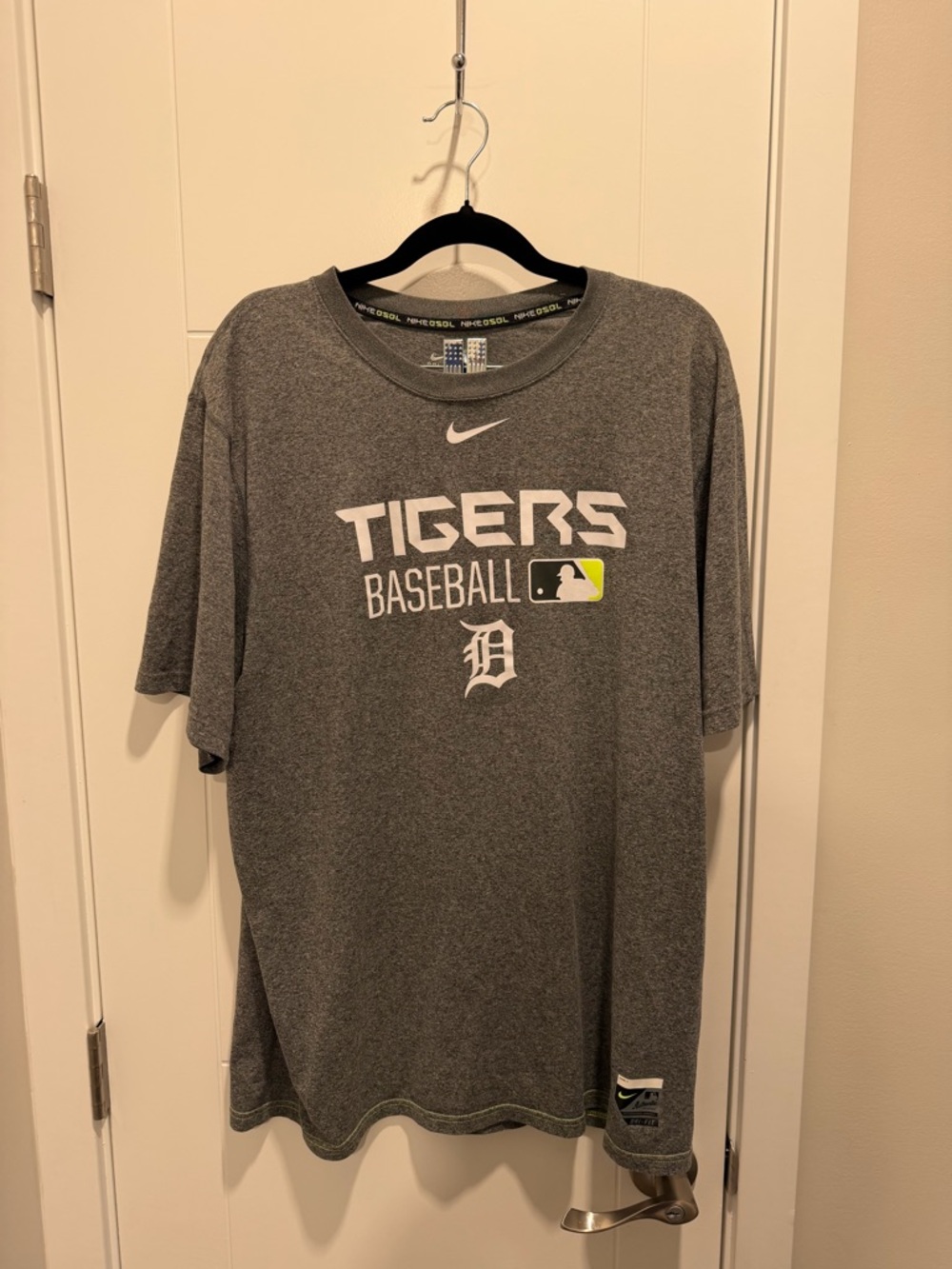 Nike Detroit Tigers Gray Dri-FIT Athletic Tee with Neon Accent